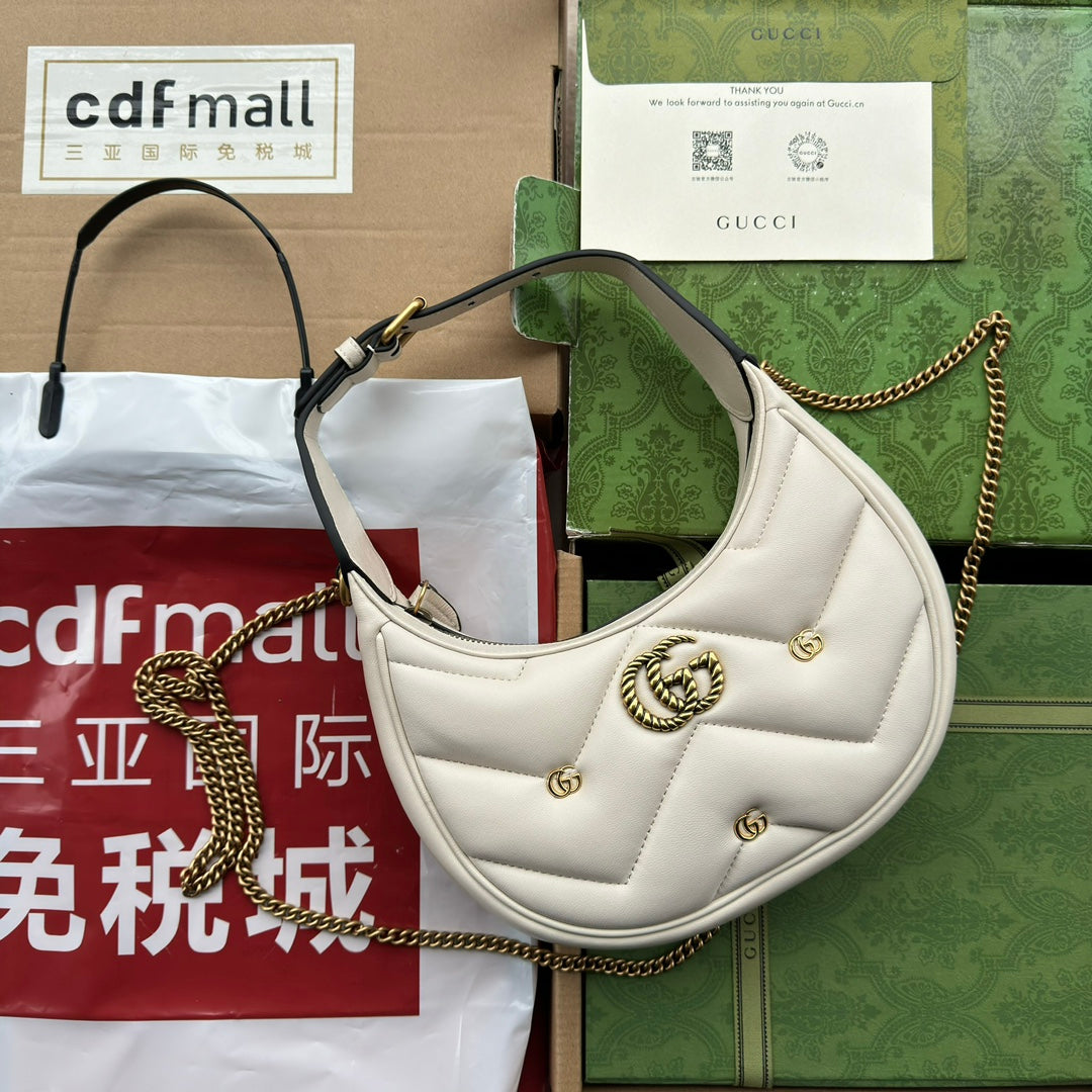 gg marmont half-moon shaped 21cm white calfskin gold hardware