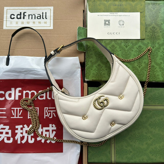 gg marmont half-moon shaped 21cm white calfskin gold hardware