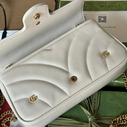 gg marmont 21cm white calfskin double g stud gold hardware