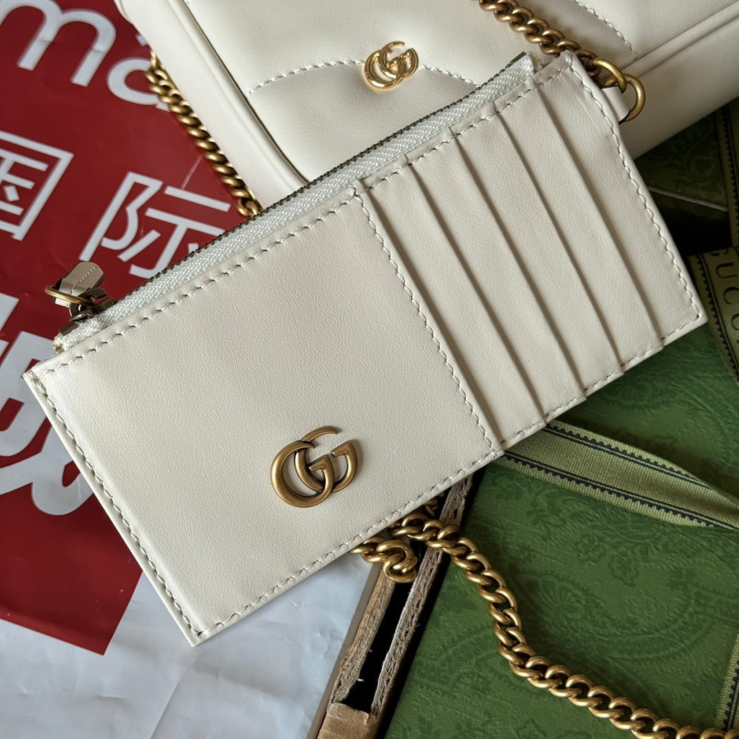 gg marmont 21cm white calfskin double g stud gold hardware