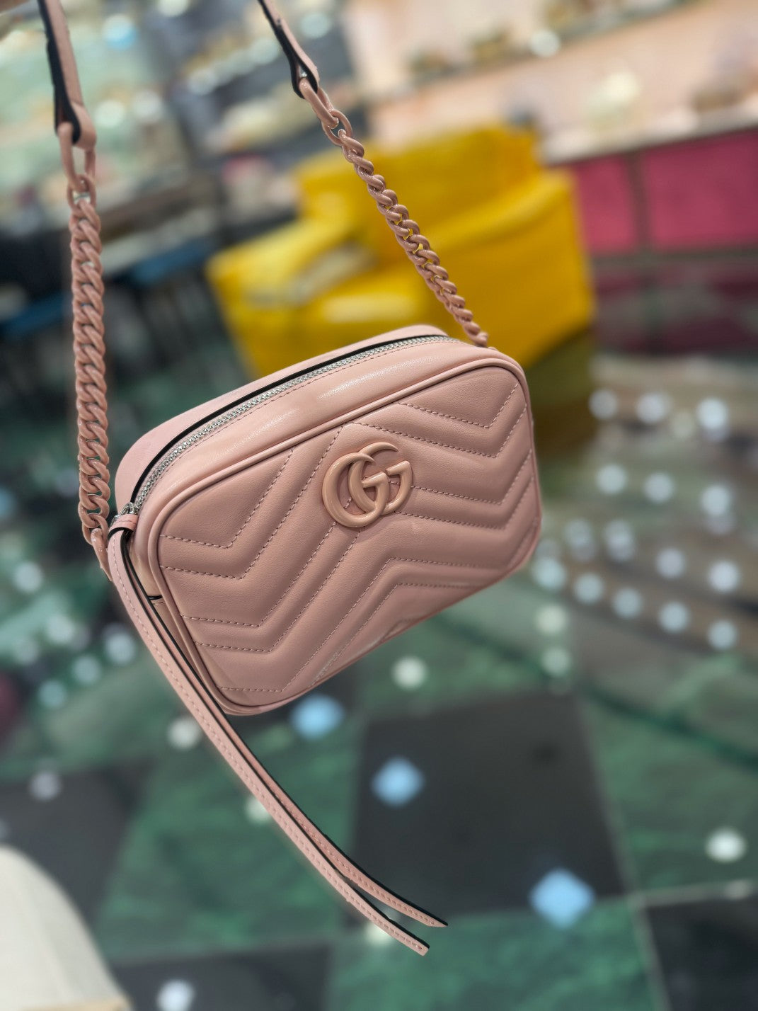 GG MINI 18 MARMONT MATELASS¨¦ SHOULDER BAG LIGHT PINK CALFSKIN