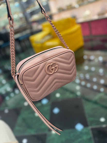 GG MINI 18 MARMONT MATELASS¨¦ SHOULDER BAG LIGHT PINK CALFSKIN
