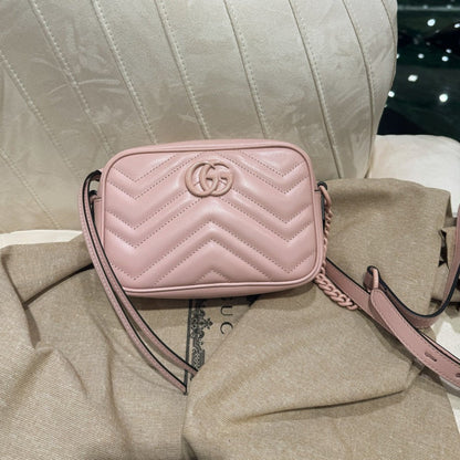 GG MINI 18 MARMONT MATELASS¨¦ SHOULDER BAG LIGHT PINK CALFSKIN