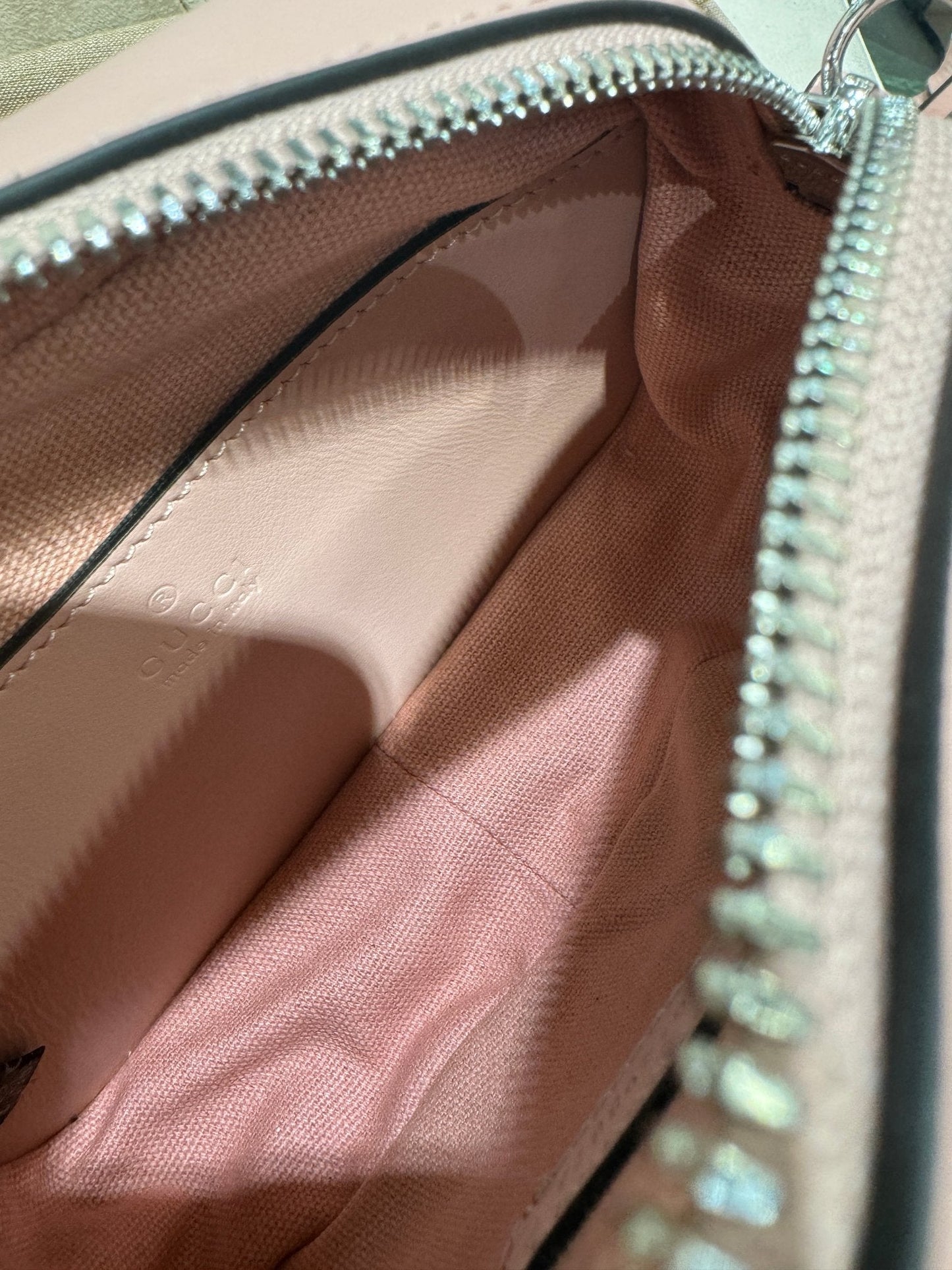 GG MINI 18 MARMONT MATELASS¨¦ SHOULDER BAG LIGHT PINK CALFSKIN