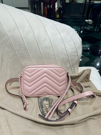 GG MINI 18 MARMONT MATELASS¨¦ SHOULDER BAG LIGHT PINK CALFSKIN