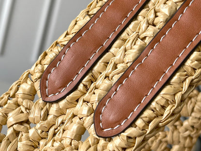 ONTHEGO MM 37 IN BEIGE WOVEN RAFFIA WITH LEATHER DETAILING