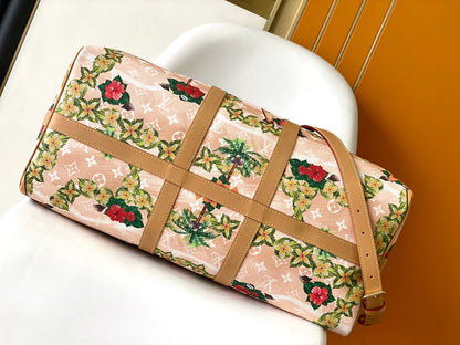 KEEPALL BANDOULI¨¨RE 50 IN SAND TROPICAL MOTIFS MONOGRAM SURFIN CANVAS
