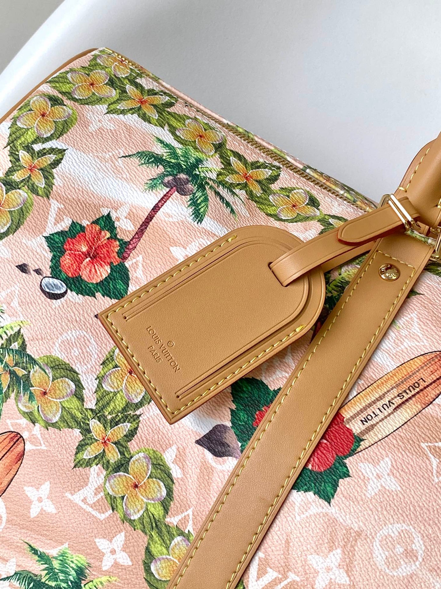 KEEPALL BANDOULI¨¨RE 50 IN SAND TROPICAL MOTIFS MONOGRAM SURFIN CANVAS