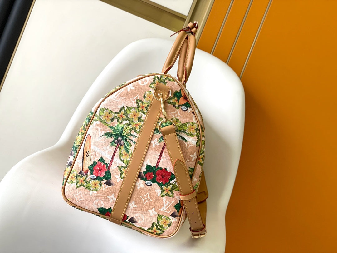 KEEPALL BANDOULI¨¨RE 50 IN SAND TROPICAL MOTIFS MONOGRAM SURFIN CANVAS