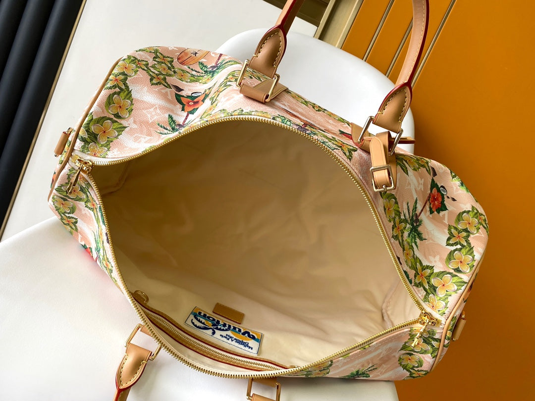 KEEPALL BANDOULI¨¨RE 50 IN SAND TROPICAL MOTIFS MONOGRAM SURFIN CANVAS