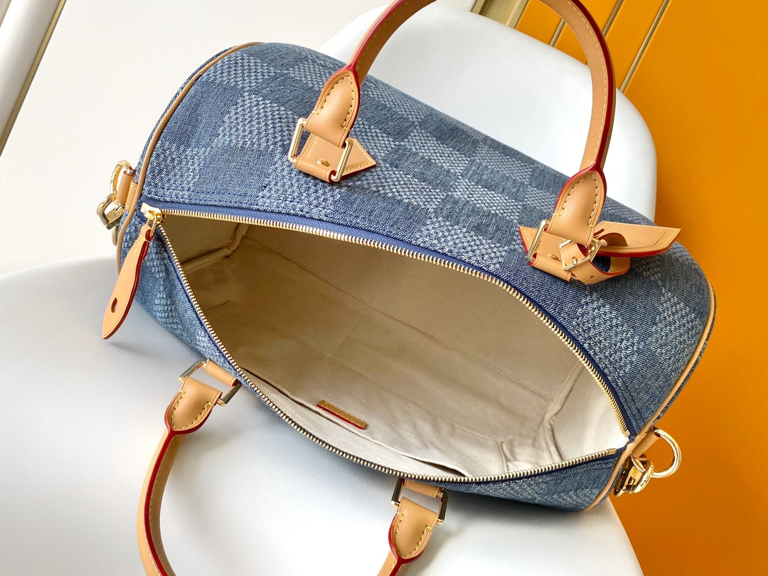 SPEEDY BANDOULI¨¨RE 40 IN BLUE DAMIER DENIM 3D