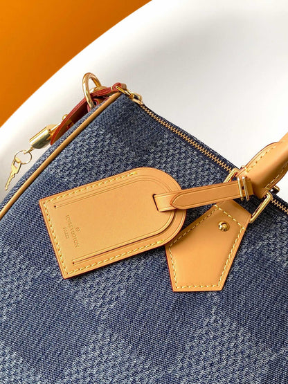 SPEEDY BANDOULI¨¨RE 40 IN BLUE DAMIER DENIM 3D