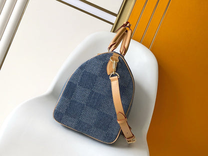 SPEEDY BANDOULI¨¨RE 40 IN BLUE DAMIER DENIM 3D