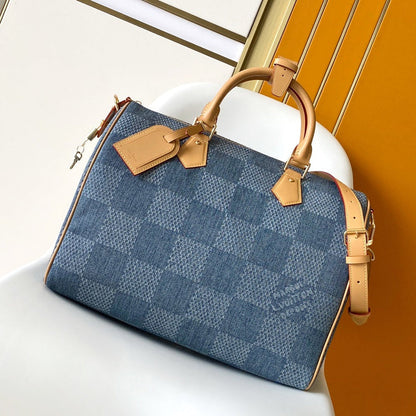SPEEDY BANDOULI¨¨RE 40 IN BLUE DAMIER DENIM 3D