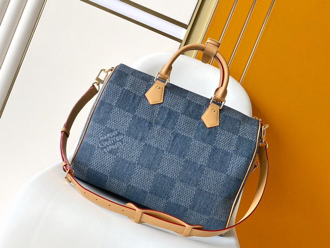 SPEEDY BANDOULI¨¨RE 40 IN BLUE DAMIER DENIM 3D