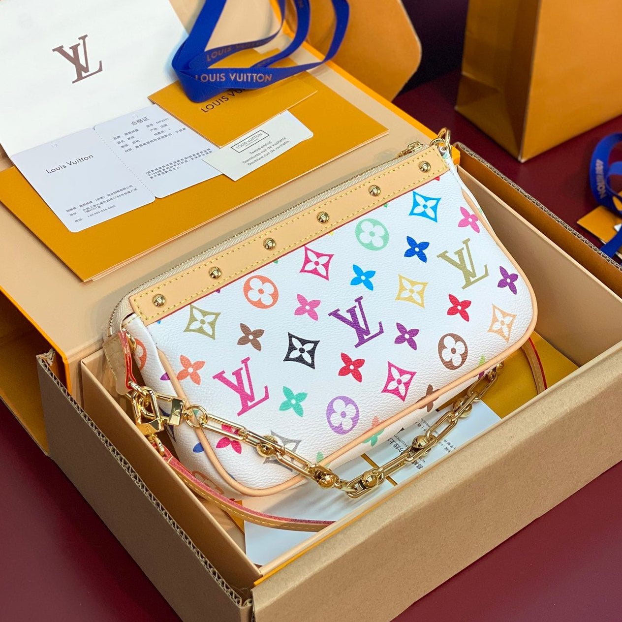 LV x TM Pochette Accessoires 22cm White Muticolor Monogram Canvas