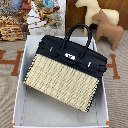 HM BIRKIN 25 CM PICNIC BLACK BAMBOO AND RATTAN