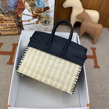 HM BIRKIN 25 CM PICNIC BLACK BAMBOO AND RATTAN