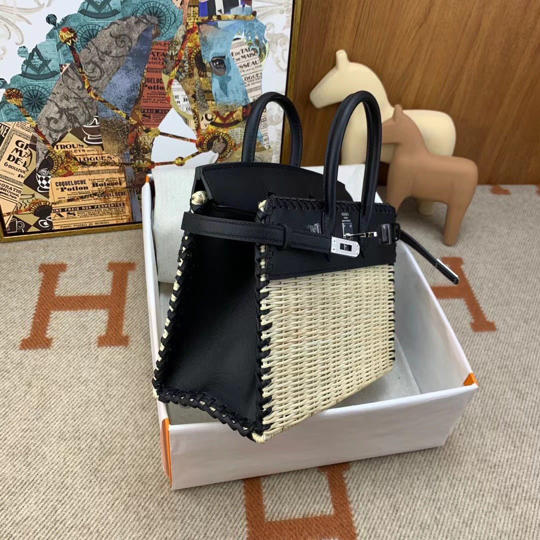HM BIRKIN 25 CM PICNIC BLACK BAMBOO AND RATTAN