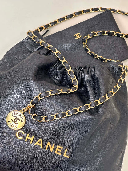 CC 22 Hobo Bag 42cm Black Grained Calfskin Gold Hardware