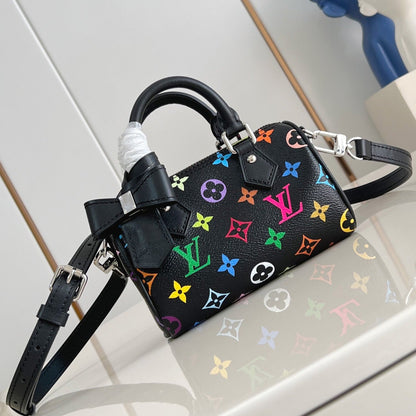 LV x TM Nano Speedy 16cm Black Multicolored Monogram coated canvas