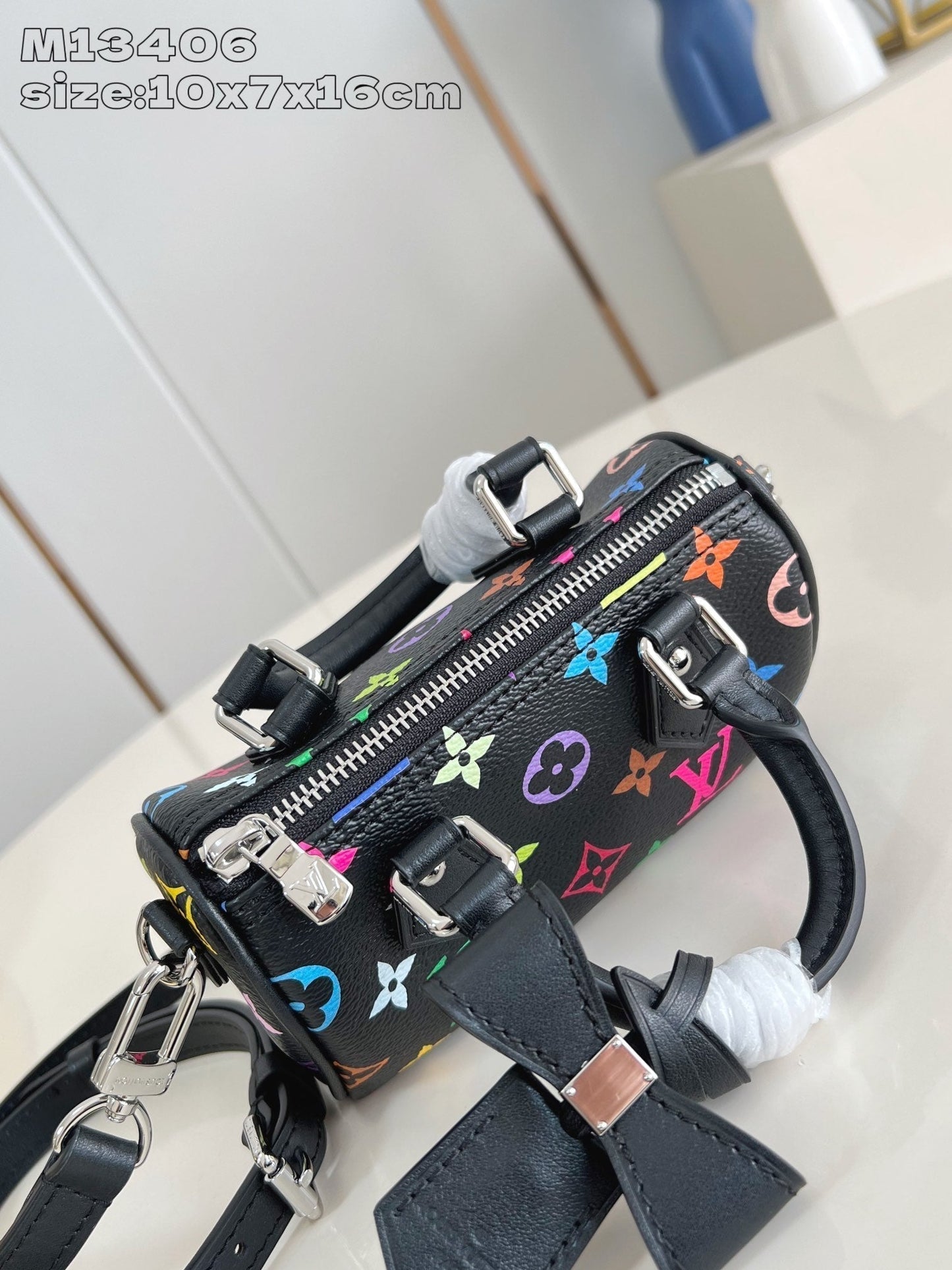 LV x TM Nano Speedy 16cm Black Multicolored Monogram coated canvas