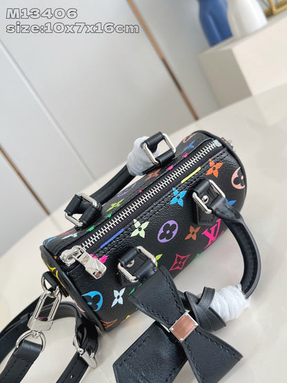 LV x TM Nano Speedy 16cm Black Multicolored Monogram coated canvas