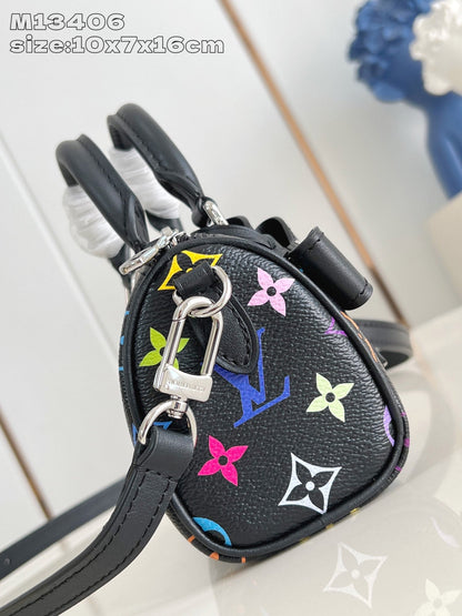 LV x TM Nano Speedy 16cm Black Multicolored Monogram coated canvas