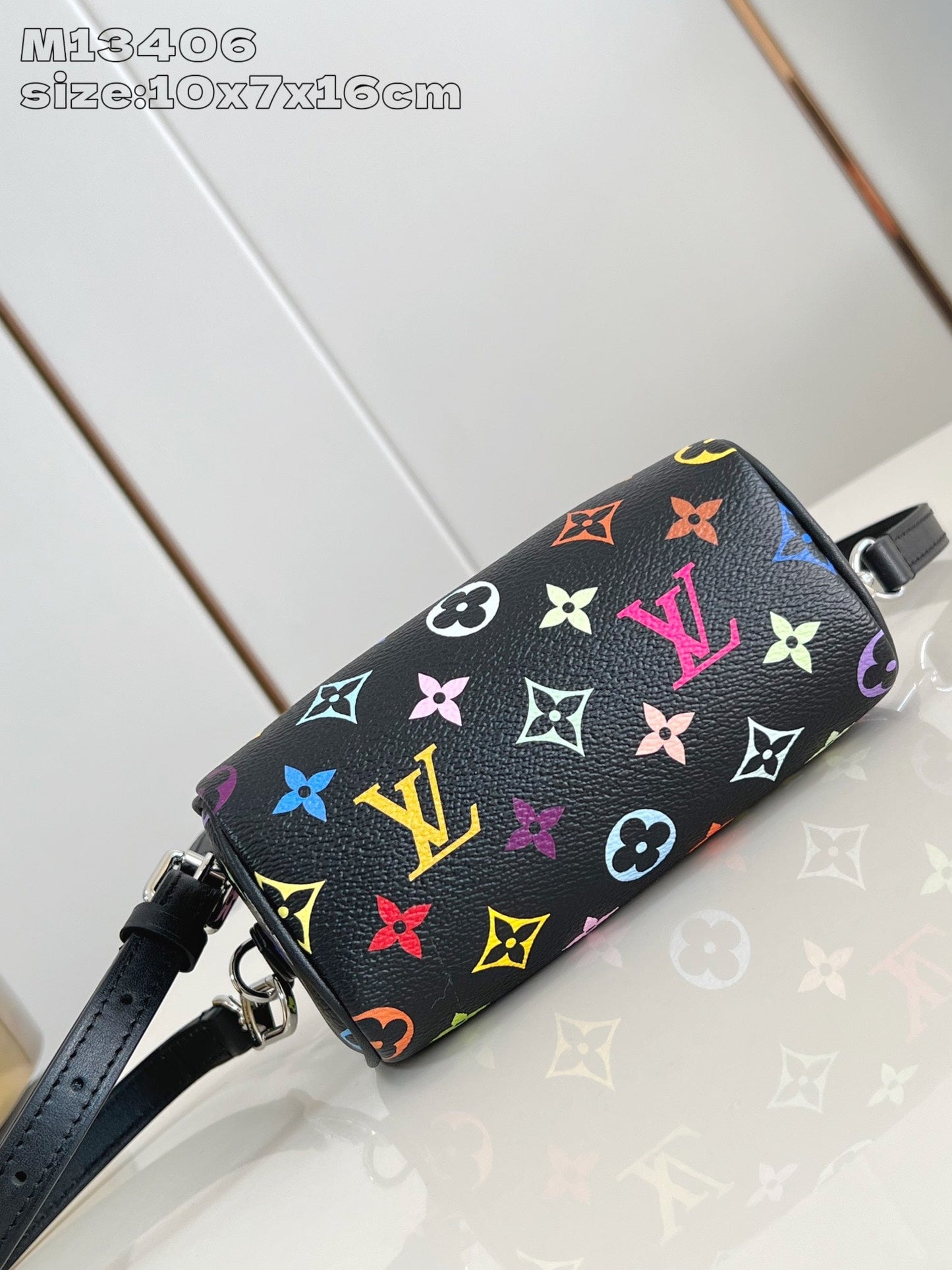 LV x TM Nano Speedy 16cm Black Multicolored Monogram coated canvas