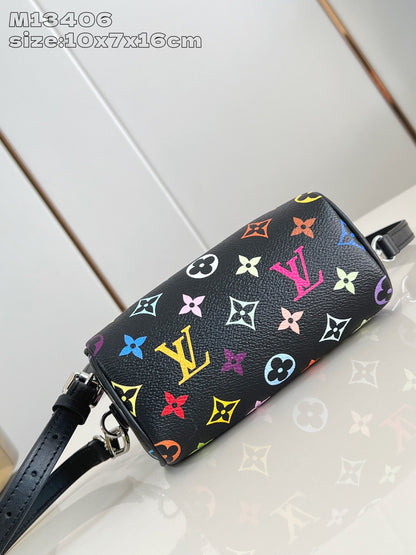 LV x TM Nano Speedy 16cm Black Multicolored Monogram coated canvas