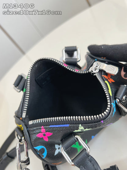 LV x TM Nano Speedy 16cm Black Multicolored Monogram coated canvas