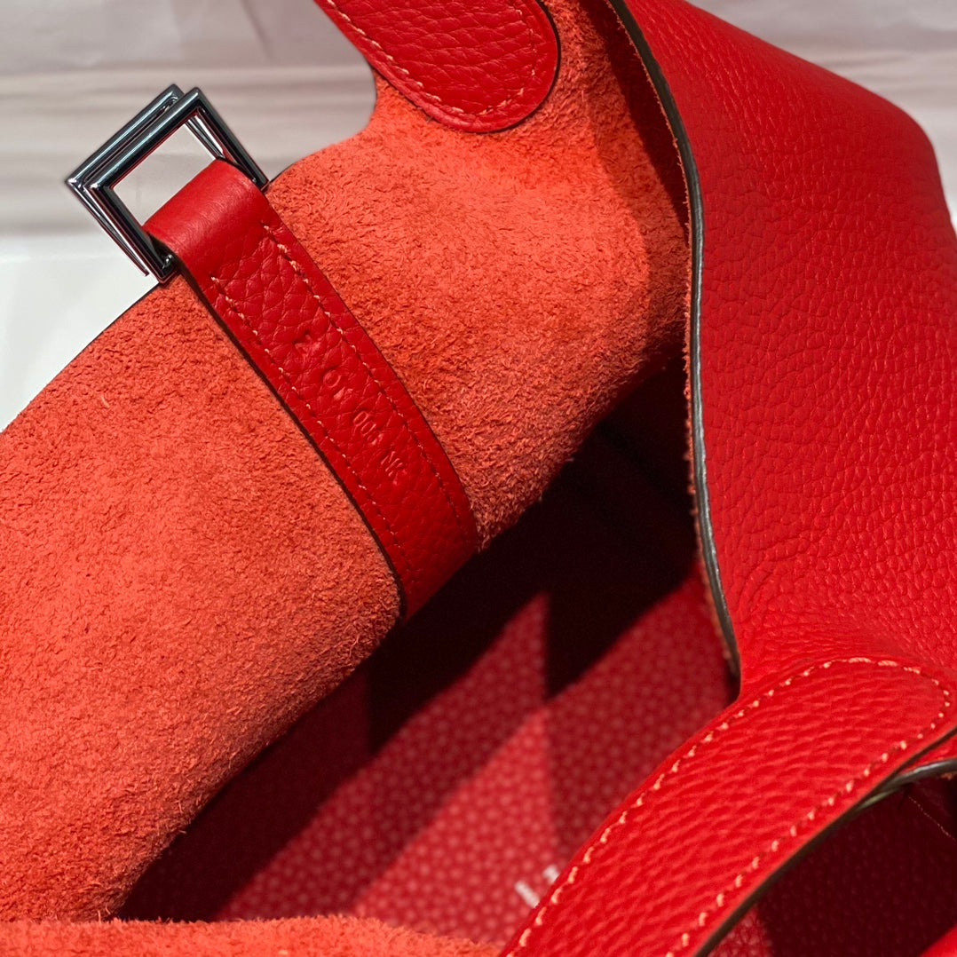 picotin lock red togo leather silver hardware