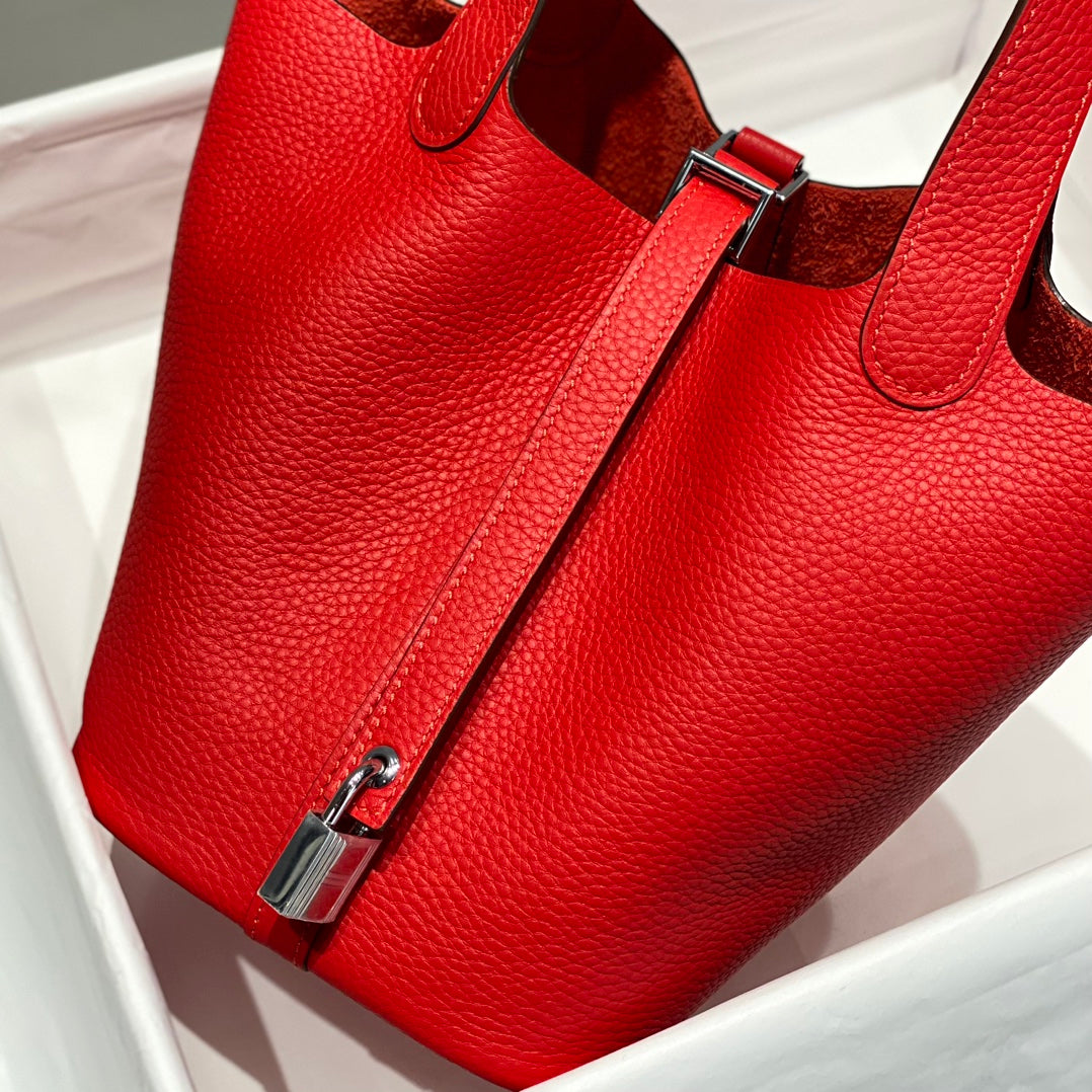 picotin lock red togo leather silver hardware