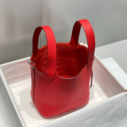 picotin lock red togo leather silver hardware