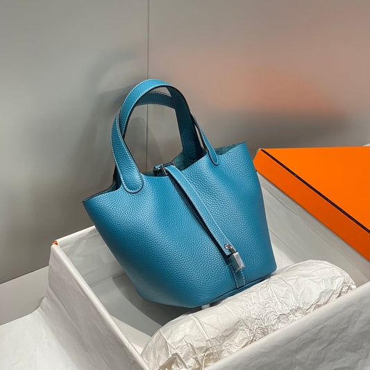 picotin lock blue jean togo leather silver hardware