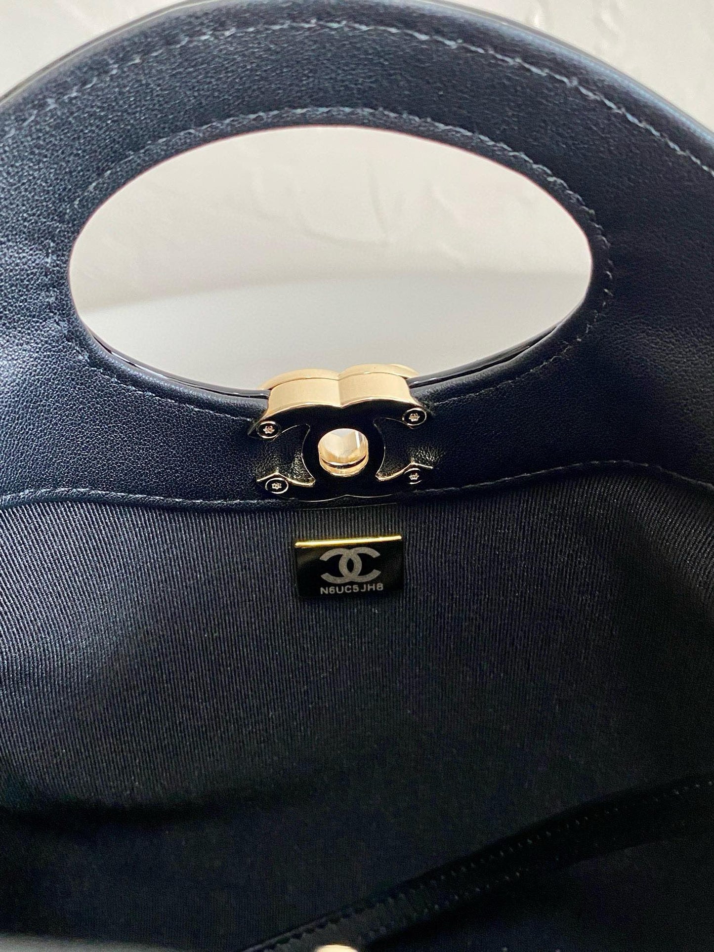 23a cc 31 mini shopping bag 23cm yellow black patent calfskin