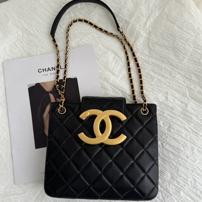 24c cc small shopping bag 21cm black lambskin gold hardware