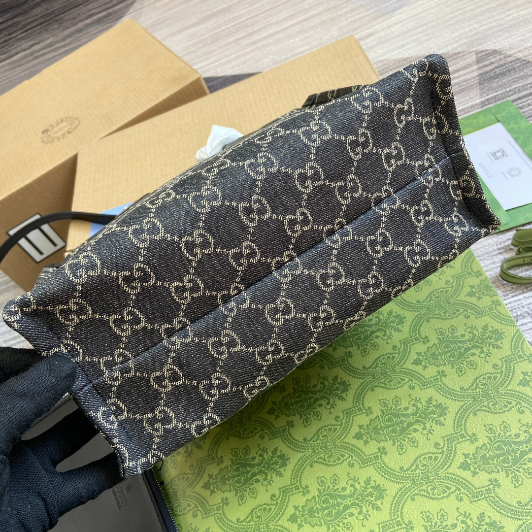 OPHIDIA GG 27 MEDIUM TOTE BAG BLACK DENIM