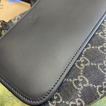 OPHIDIA GG 27 MEDIUM TOTE BAG BLACK DENIM