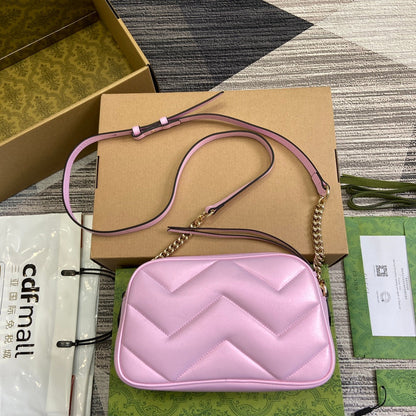 GG MARMONT 24 SMALL MATELASS¨¦ SHOULDER BAG LIGTH PINK CALFSKIN