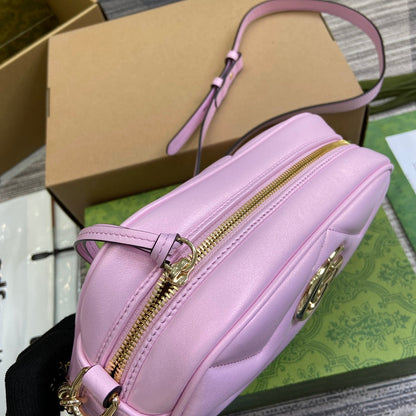 GG MARMONT 24 SMALL MATELASS¨¦ SHOULDER BAG LIGTH PINK CALFSKIN