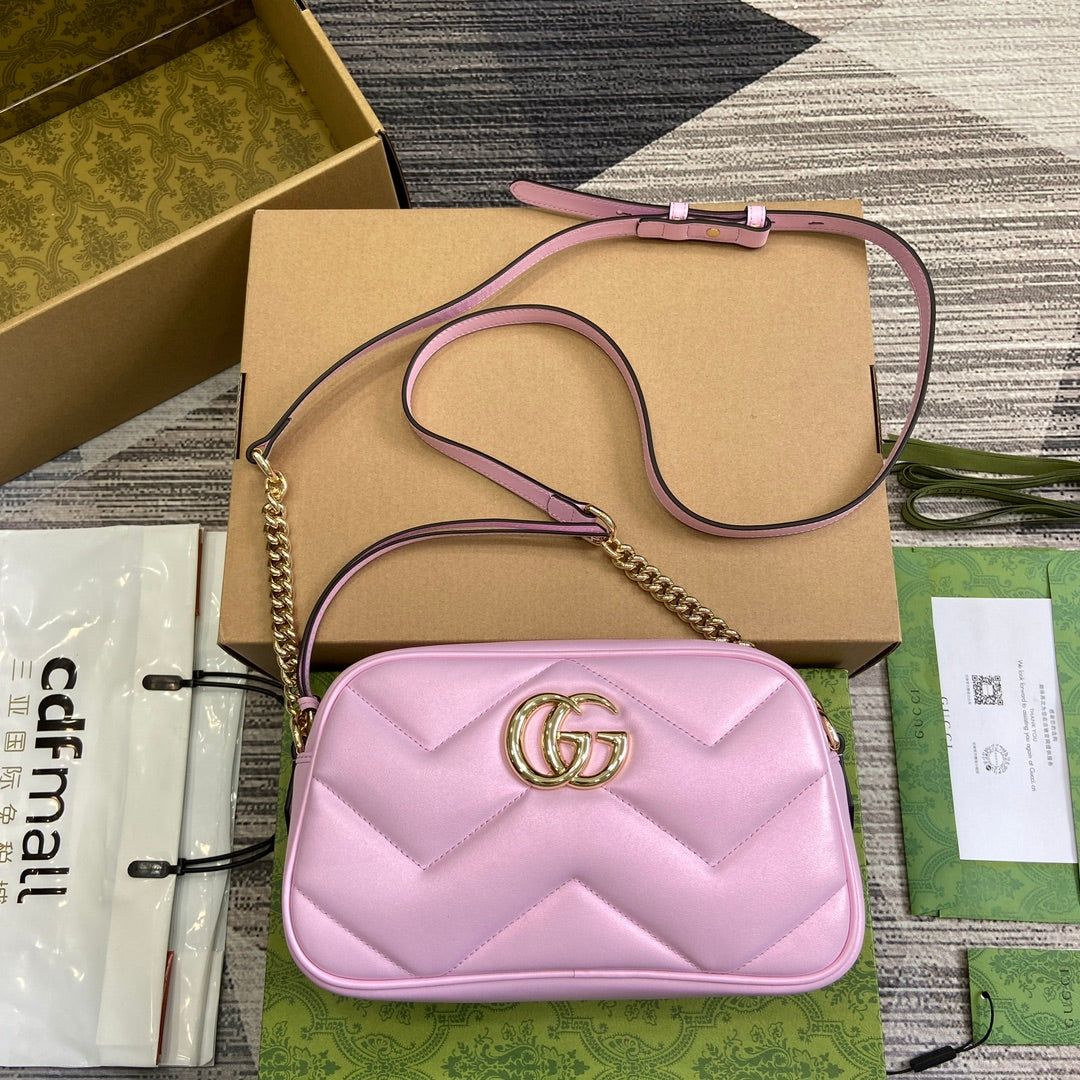 GG MARMONT 24 SMALL MATELASS¨¦ SHOULDER BAG LIGTH PINK CALFSKIN
