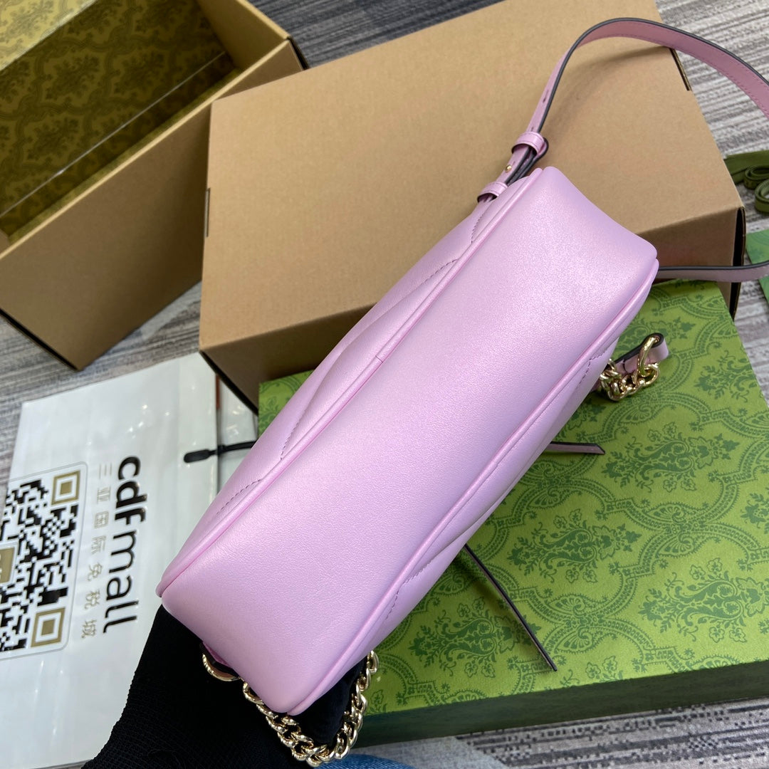 GG MARMONT 24 SMALL MATELASS¨¦ SHOULDER BAG LIGTH PINK CALFSKIN