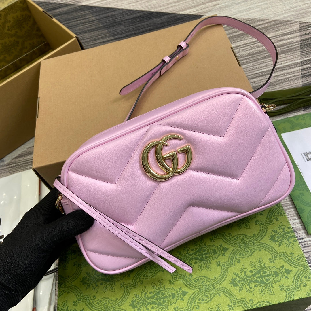 GG MARMONT 24 SMALL MATELASS¨¦ SHOULDER BAG LIGTH PINK CALFSKIN