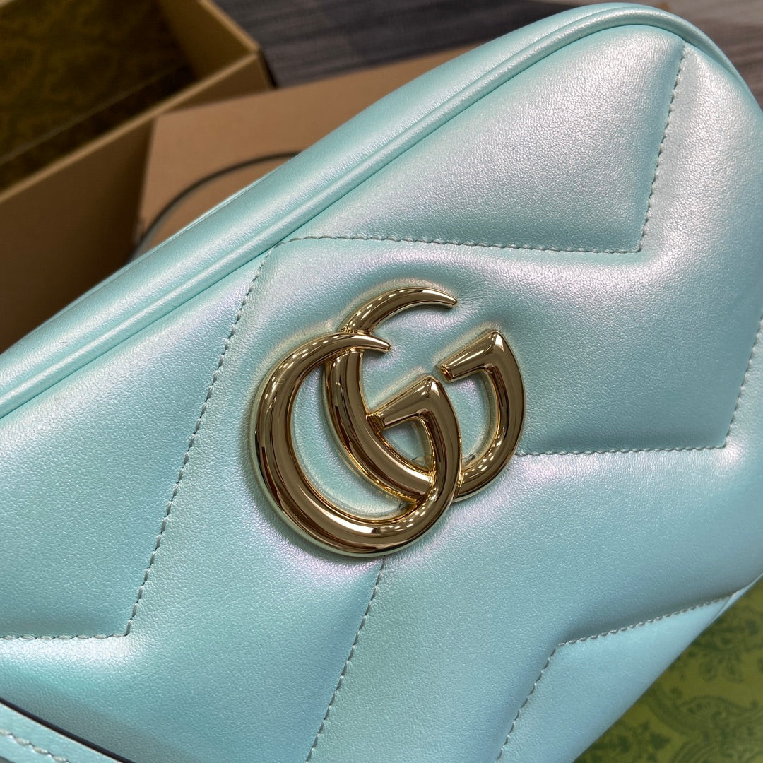 GG MARMONT 24 SMALL MATELASS¨¦ SHOULDER BAG BLUE IRIDESCENT CALFSKIN