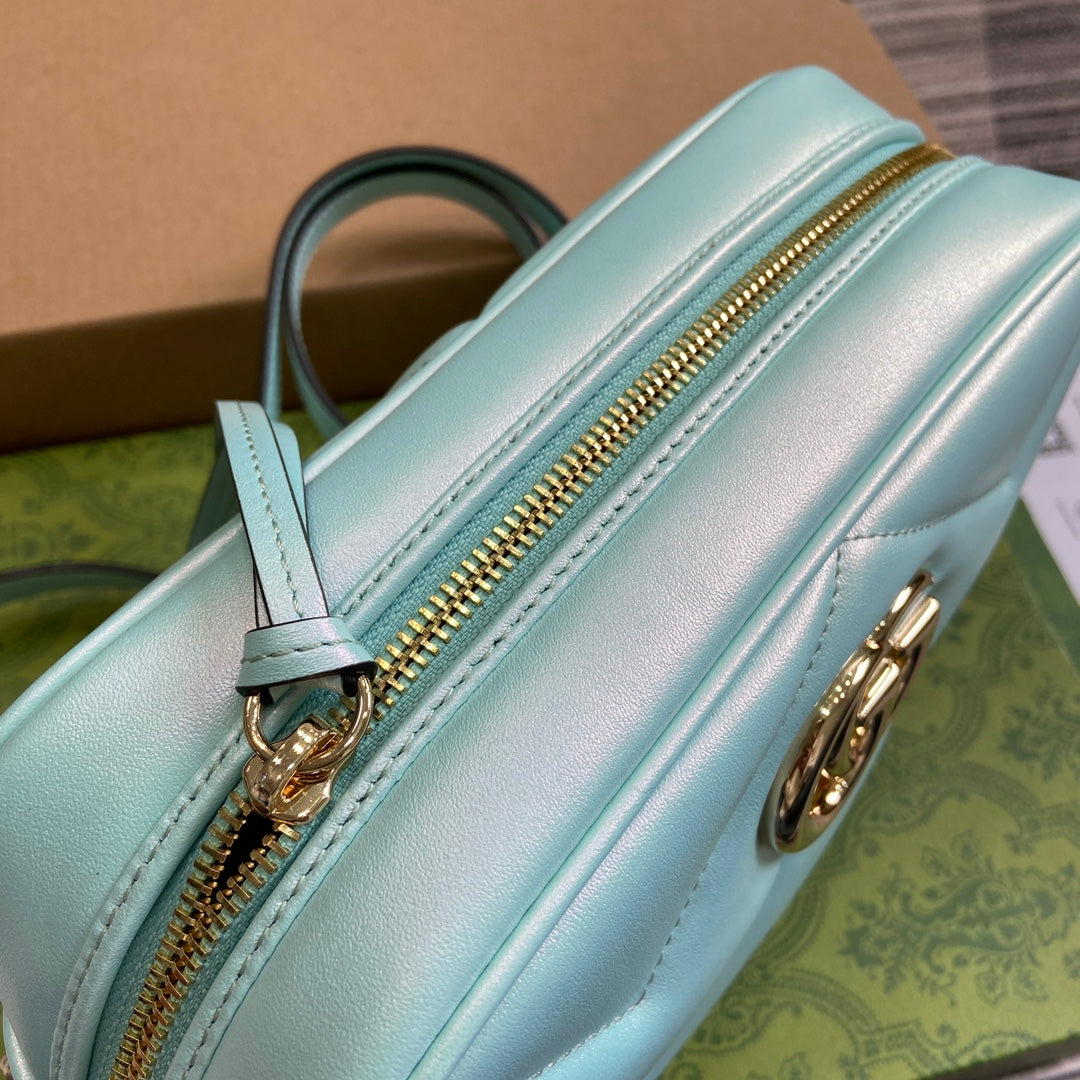 GG MARMONT 24 SMALL MATELASS¨¦ SHOULDER BAG BLUE IRIDESCENT CALFSKIN