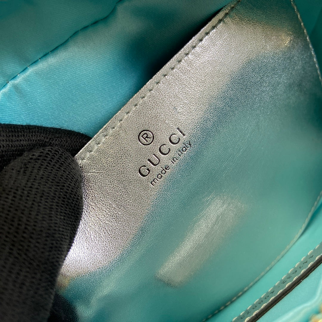 GG MARMONT 24 SMALL MATELASS¨¦ SHOULDER BAG BLUE IRIDESCENT CALFSKIN