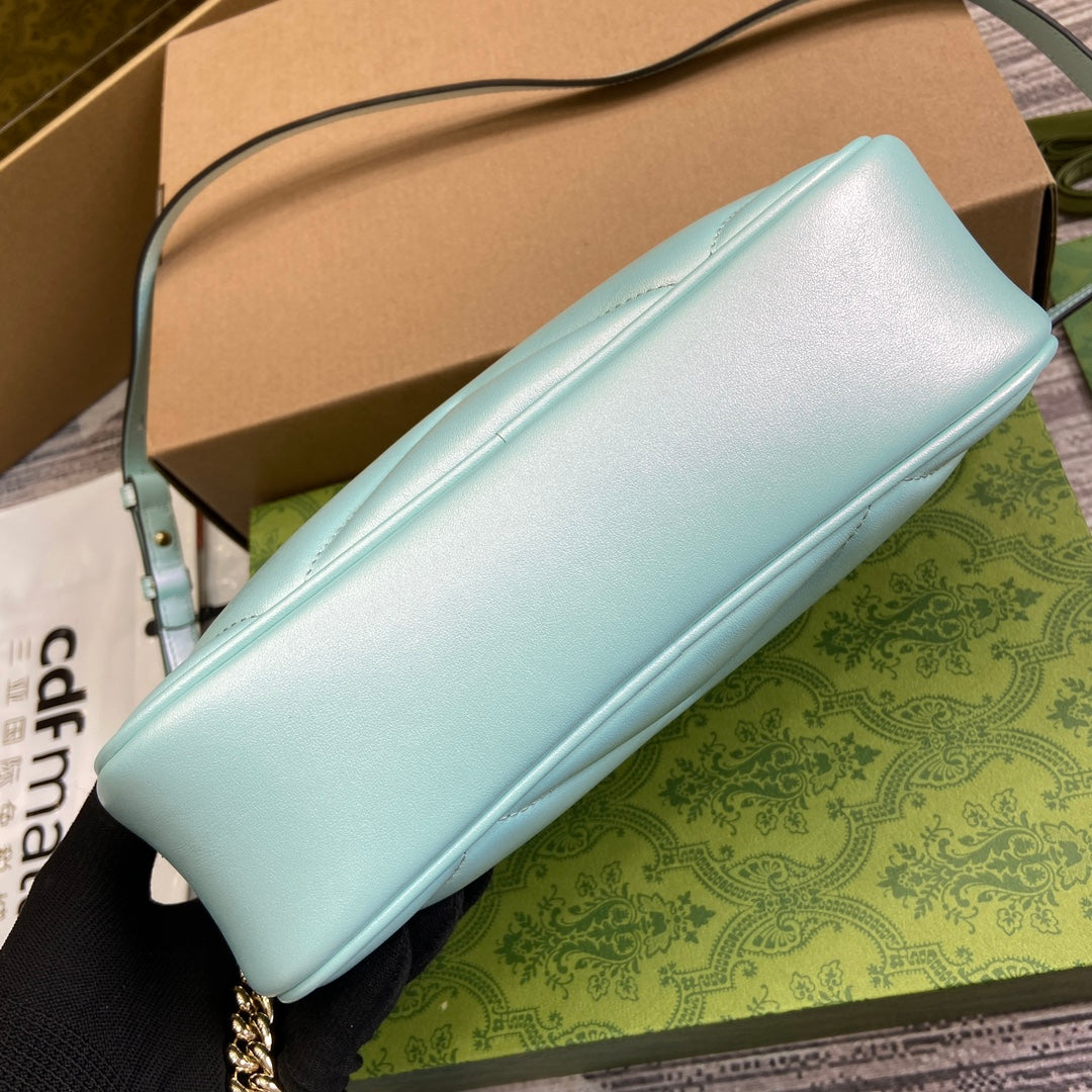 GG MARMONT 24 SMALL MATELASS¨¦ SHOULDER BAG BLUE IRIDESCENT CALFSKIN