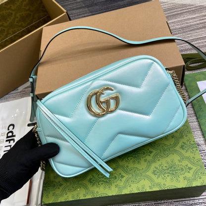 GG MARMONT 24 SMALL MATELASS¨¦ SHOULDER BAG BLUE IRIDESCENT CALFSKIN