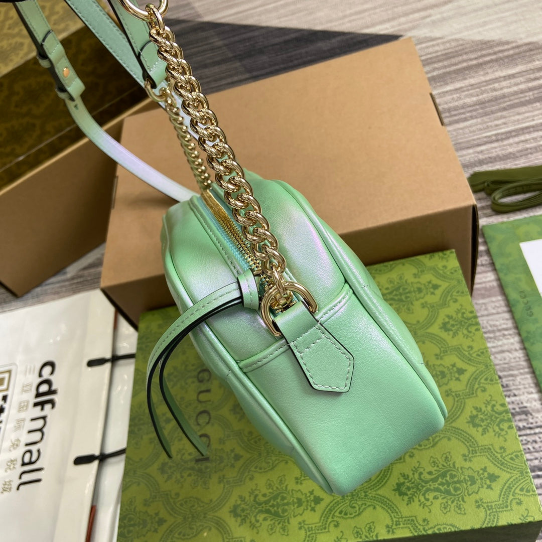 GG MARMONT 24 SMALL MATELASS¨¦ SHOULDER BAG GREEN IRIDESCENT CALFSKIN